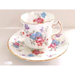 Vintage Hammersley England Bone China Cup & Saucer Set Floral 1970's